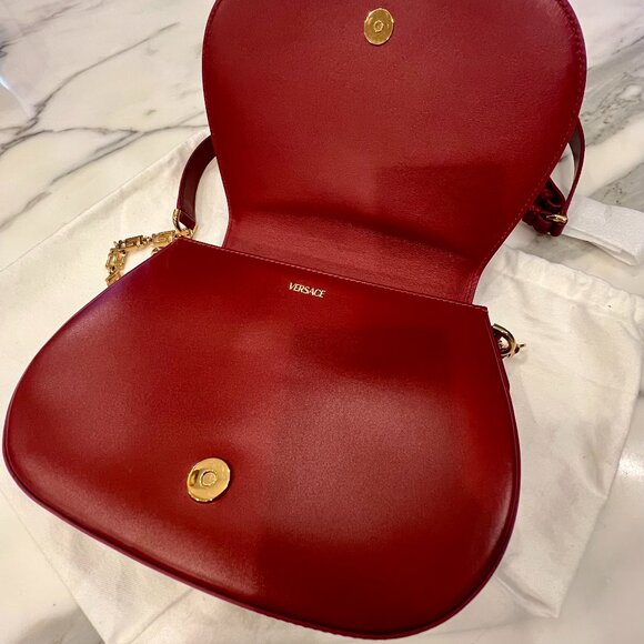 Versace Greca Goddess Leather Shoulder Bag - Red - Picture 9 of 12